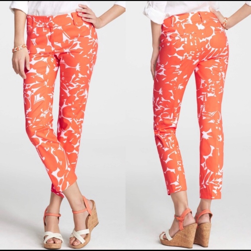 ann taylor orange Floral Print Carnegie Crop Pants